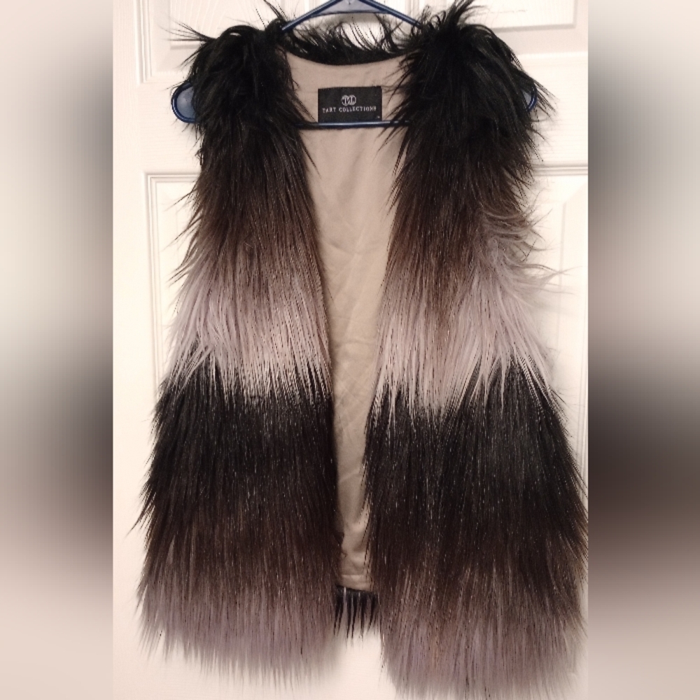 Tart Collections Black and Gray Faux Fur Vest